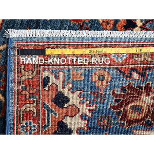 2'9"x9'9" Imperial Blue, Heriz All Over Design, Aryana Collection, Vegetable Dyes, Soft Pile, High Mountain Wool, Hand Knotted, Densely Woven, Runner, Oriental Rug FWR6648