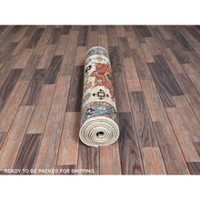 Load image into Gallery viewer, 2&#39;9&quot;x11&#39;9&quot; Parchment White, Karajeh With Tribal Medallions Design, Aryana Collection, Vegetable Dyes, High Mountain Wool, Soft Pile, Hand Knotted, Densely Woven, Runner, Oriental Rug FWR6654