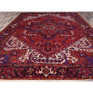 10'x12'9" Goji Berry Red With Large Centre Medallion, 100% Wool, Hand Knotted, Tribal Weaving, Clean, Ends And Sides Secured, Good Condition, Persian Heriz Vintage Oriental Rug FWR660