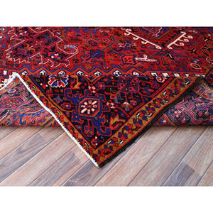 10'x12'9" Goji Berry Red With Large Centre Medallion, 100% Wool, Hand Knotted, Tribal Weaving, Clean, Ends And Sides Secured, Good Condition, Persian Heriz Vintage Oriental Rug FWR660