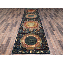 Load image into Gallery viewer, 2&#39;9&quot;x10&#39;2&quot; Navy Blue, Mamluk Design, Aryana Collection, Vegetable Dyes, Soft Pile, High Mountain Wool, Hand Knotted, Densely Woven, Runner, Oriental Rug FWR6672