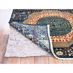 2'9"x10'2" Navy Blue, Mamluk Design, Aryana Collection, Vegetable Dyes, Soft Pile, High Mountain Wool, Hand Knotted, Densely Woven, Runner, Oriental Rug FWR6672