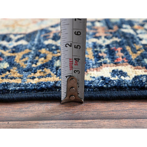 2'9"x10'2" Navy Blue, Mamluk Design, Aryana Collection, Vegetable Dyes, Soft Pile, High Mountain Wool, Hand Knotted, Densely Woven, Runner, Oriental Rug FWR6672