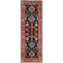 Load image into Gallery viewer, 2&#39;6&quot;x7&#39;9&quot; Yale Blue, Heriz All Over Design, Aryana Collection, Vegetable Dyes, Hand Knotted, Soft Pile, High Mountain Wool, Densely Woven, Runner, Oriental Rug FWR6678