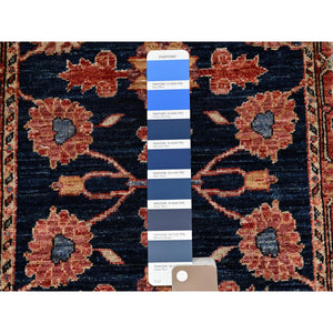 2'6"x7'9" Yale Blue, Heriz All Over Design, Aryana Collection, Vegetable Dyes, Hand Knotted, Soft Pile, High Mountain Wool, Densely Woven, Runner, Oriental Rug FWR6678