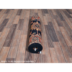 2'6"x7'9" Yale Blue, Heriz All Over Design, Aryana Collection, Vegetable Dyes, Hand Knotted, Soft Pile, High Mountain Wool, Densely Woven, Runner, Oriental Rug FWR6678