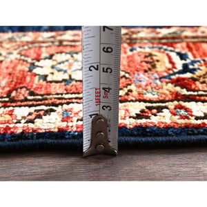 2'6"x7'9" Yale Blue, Heriz All Over Design, Aryana Collection, Vegetable Dyes, Hand Knotted, Soft Pile, High Mountain Wool, Densely Woven, Runner, Oriental Rug FWR6678
