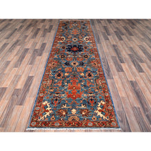 Load image into Gallery viewer, 3&#39;x10&#39; Bayern Blue, Heriz All Over Design, Aryana Collection, Vegetable Dyes, Soft Pile, High Mountain Wool, Hand Knotted, Densely Woven, Runner, Oriental Rug FWR6702