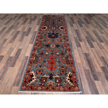 Load image into Gallery viewer, 2&#39;10&quot;x9&#39;10&quot; Aegean Blue, Heriz All Over Design, Aryana Collection, Vegetable Dyes, Hand Knotted, Soft Pile, High Mountain Wool, Densely Woven, Runner, Oriental Rug FWR6708