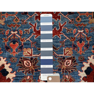 2'10"x9'10" Aegean Blue, Heriz All Over Design, Aryana Collection, Vegetable Dyes, Hand Knotted, Soft Pile, High Mountain Wool, Densely Woven, Runner, Oriental Rug FWR6708