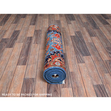 Load image into Gallery viewer, 2&#39;10&quot;x9&#39;10&quot; Aegean Blue, Heriz All Over Design, Aryana Collection, Vegetable Dyes, Hand Knotted, Soft Pile, High Mountain Wool, Densely Woven, Runner, Oriental Rug FWR6708
