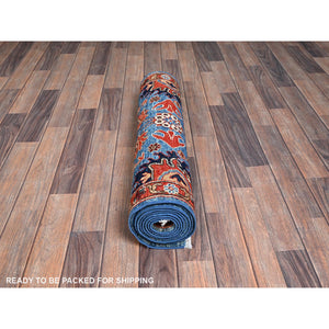 2'10"x9'10" Aegean Blue, Heriz All Over Design, Aryana Collection, Vegetable Dyes, Hand Knotted, Soft Pile, High Mountain Wool, Densely Woven, Runner, Oriental Rug FWR6708