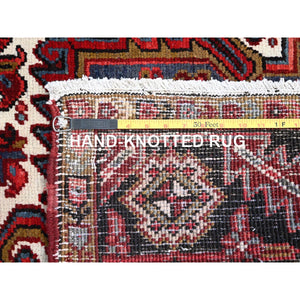 8'7'x11'1" Cherry Red, Tribal Village Nomad Art With Large Geometric Motif, Vibrant Wool, Hand Knotted, Ends And Sides Secured Professionally, Cleaned, Mint Condition, Vintage Persian Heriz Oriental Rug FWR666