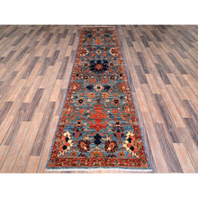 Load image into Gallery viewer, 2&#39;7&quot;x9&#39;9&quot; Bayern Blue, Heriz All Over Design, Aryana Grade, Vegetable Dyes, Soft Pile, High Mountain Wool, Hand Knotted, Densely Woven, Runner, Oriental Rug FWR6720