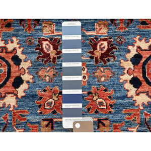 2'7"x9'9" Bayern Blue, Heriz All Over Design, Aryana Grade, Vegetable Dyes, Soft Pile, High Mountain Wool, Hand Knotted, Densely Woven, Runner, Oriental Rug FWR6720