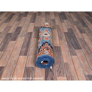 2'7"x9'9" Bayern Blue, Heriz All Over Design, Aryana Grade, Vegetable Dyes, Soft Pile, High Mountain Wool, Hand Knotted, Densely Woven, Runner, Oriental Rug FWR6720