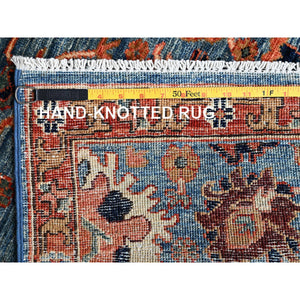 2'7"x9'9" Bayern Blue, Heriz All Over Design, Aryana Grade, Vegetable Dyes, Soft Pile, High Mountain Wool, Hand Knotted, Densely Woven, Runner, Oriental Rug FWR6720