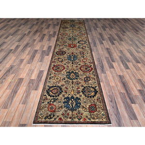 3'x13'10" Tan Brown, Northwest Persian All Over Design, Aryana Grade, Vegetable Dyes, Soft Pile, High Mountain Wool, Hand Knotted, Densely Woven, Runner, Oriental Rug FWR6756