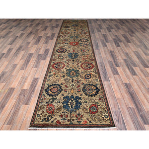 3'x14' Dark Vanilla Brown, Northwest Persian All Over Design, Aryana Grade, Vegetable Dyes, Soft Pile, High Mountain Wool, Hand Knotted, Densely Woven, Runner, Oriental Rug FWR6762