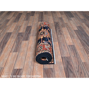 2'6"x7'10" Midnight Blue, Heriz All Over Design, Aryana Collection, Vegetable Dyes, Hand Knotted, Soft Pile, High Mountain Wool, Densely Woven, Runner, Oriental Rug FWR6768