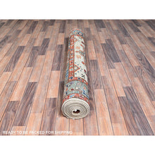 Load image into Gallery viewer, 4&#39;3&quot;x13&#39;1&quot; Light Green, Karajeh With Tribal Medallions Design, Aryana Collection, Vegetable Dyes, High Mountain Wool, Soft Pile, Hand Knotted, Densely Woven, Wide Runner, Oriental Rug FWR6786