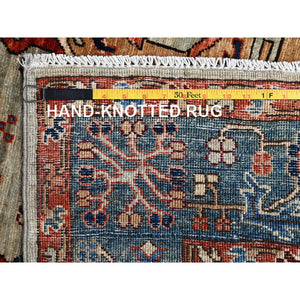 4'3"x13'1" Light Green, Karajeh With Tribal Medallions Design, Aryana Collection, Vegetable Dyes, High Mountain Wool, Soft Pile, Hand Knotted, Densely Woven, Wide Runner, Oriental Rug FWR6786