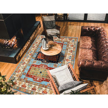 Load image into Gallery viewer, 6&#39;x8&#39;6&quot; Maya Blue, Armenian Inspired Caucasian Design, Small Bird Figurines, Super Fine Wool, Densely Woven, 200 Kpsi, Hand Knotted, Natural Dyes, Oriental Rug FWR6864