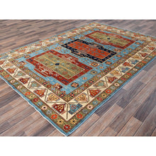 Load image into Gallery viewer, 6&#39;x8&#39;6&quot; Maya Blue, Armenian Inspired Caucasian Design, Small Bird Figurines, Super Fine Wool, Densely Woven, 200 Kpsi, Hand Knotted, Natural Dyes, Oriental Rug FWR6864