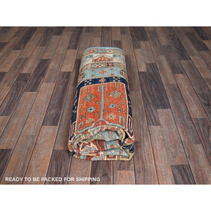 6'x8'6" Maya Blue, Armenian Inspired Caucasian Design, Small Bird Figurines, Super Fine Wool, Densely Woven, 200 Kpsi, Hand Knotted, Natural Dyes, Oriental Rug FWR6864