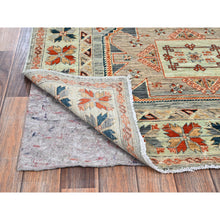 Load image into Gallery viewer, 4&#39;x9&#39;5&quot; Light Green, Armenian Inspired Caucasian Design, Super Fine Wool, 200 Kpsi, Vegetable Dyes, Hand Knotted, Wide Runner, Oriental Rug FWR6870