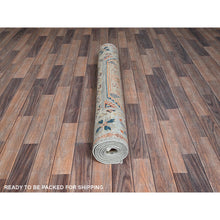 Load image into Gallery viewer, 4&#39;x9&#39;5&quot; Light Green, Armenian Inspired Caucasian Design, Super Fine Wool, 200 Kpsi, Vegetable Dyes, Hand Knotted, Wide Runner, Oriental Rug FWR6870