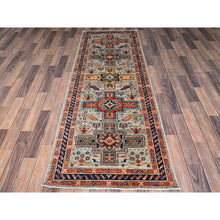 Load image into Gallery viewer, 2&#39;9&quot;x8&#39; Misty Gray, Armenian Inspired Caucasian Design With Bird Figurines, 200 Kpsi, Super Fine Wool, Hand Knotted, Denser Weave, Vegetable Dyes, Runner, Oriental Rug FWR6876