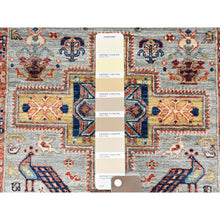 Load image into Gallery viewer, 2&#39;9&quot;x8&#39; Misty Gray, Armenian Inspired Caucasian Design With Bird Figurines, 200 Kpsi, Super Fine Wool, Hand Knotted, Denser Weave, Vegetable Dyes, Runner, Oriental Rug FWR6876