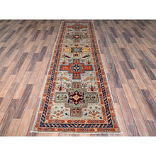 Load image into Gallery viewer, 2&#39;8&quot;x9&#39;7&quot; Misty Gray, Armenian Inspired Caucasian Design With Bird Figurines, 200 Kpsi, Super Fine Wool, Hand Knotted, Denser Weave, Vegetable Dyes, Runner, Oriental Rug FWR6900