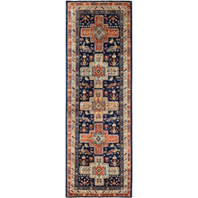 Load image into Gallery viewer, 2&#39;7&quot;x8&#39; Sailor Blue, Armenian Inspired Caucasian Design, Small Bird Figurines, 200 KPSI, Hand Knotted, Natural Dyes, Velvety Wool, Densely Woven, Runner, Oriental Rug FWR6906
