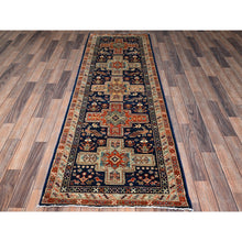 Load image into Gallery viewer, 2&#39;7&quot;x8&#39; Sailor Blue, Armenian Inspired Caucasian Design, Small Bird Figurines, 200 Kpsi, Hand Knotted, Natural Dyes, Velvety Wool, Densely Woven, Runner, Oriental Rug FWR6906