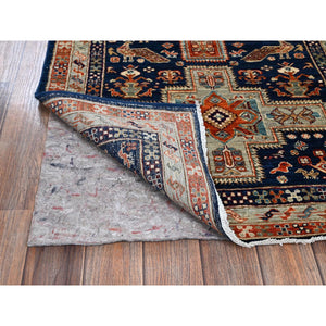 2'7"x8' Sailor Blue, Armenian Inspired Caucasian Design, Small Bird Figurines, 200 KPSI, Hand Knotted, Natural Dyes, Velvety Wool, Densely Woven, Runner, Oriental Rug FWR6906
