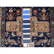 Load image into Gallery viewer, 2&#39;7&quot;x8&#39; Sailor Blue, Armenian Inspired Caucasian Design, Small Bird Figurines, 200 KPSI, Hand Knotted, Natural Dyes, Velvety Wool, Densely Woven, Runner, Oriental Rug FWR6906