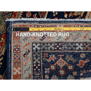 2'7"x8' Sailor Blue, Armenian Inspired Caucasian Design, Small Bird Figurines, 200 Kpsi, Hand Knotted, Natural Dyes, Velvety Wool, Densely Woven, Runner, Oriental Rug FWR6906