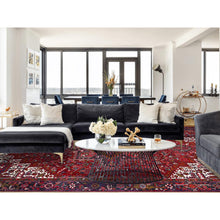 Load image into Gallery viewer, 9&#39;1&quot;x12&#39;4&quot; Nationals Red, Even Wear, Clean, Semi Antique Heriz, Mint Condition, Sides And Ends Secured Professionally, Natural Wool, Sheared Low, Hand Knotted, Oriental Rug Sh115 FWR690