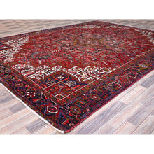 Load image into Gallery viewer, 9&#39;1&quot;x12&#39;4&quot; Nationals Red, Even Wear, Clean, Semi Antique Persian Heriz, Mint Condition, Sides And Ends Secured Professionally, Natural Wool, Sheared Low, Hand Knotted, Oriental Rug FWR690
