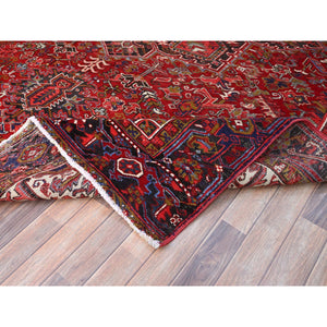 9'1"x12'4" Nationals Red, Even Wear, Clean, Semi Antique Heriz, Mint Condition, Sides And Ends Secured Professionally, Natural Wool, Sheared Low, Hand Knotted, Oriental Rug Sh115 FWR690