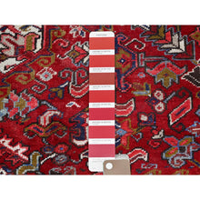 Load image into Gallery viewer, 9&#39;1&quot;x12&#39;4&quot; Nationals Red, Even Wear, Clean, Semi Antique Persian Heriz, Mint Condition, Sides And Ends Secured Professionally, Natural Wool, Sheared Low, Hand Knotted, Oriental Rug FWR690