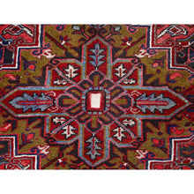 Load image into Gallery viewer, 9&#39;1&quot;x12&#39;4&quot; Nationals Red, Even Wear, Clean, Semi Antique Persian Heriz, Mint Condition, Sides And Ends Secured Professionally, Natural Wool, Sheared Low, Hand Knotted, Oriental Rug FWR690