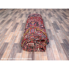 Load image into Gallery viewer, 9&#39;1&quot;x12&#39;4&quot; Nationals Red, Even Wear, Clean, Semi Antique Persian Heriz, Mint Condition, Sides And Ends Secured Professionally, Natural Wool, Sheared Low, Hand Knotted, Oriental Rug FWR690