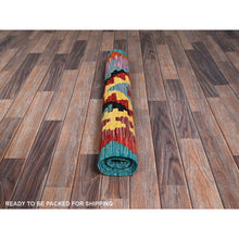 Load image into Gallery viewer, 2&#39;8&quot;x9&#39;7&quot; Cerulean Blue, Afghan Kilim with Colorful Geometric Pattern, Vegetable Dyes, Pure Wool, Flat Weave, Hand Woven, Reversible, Runner, Oriental Rug FWR6978