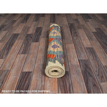 Load image into Gallery viewer, 2&#39;8&quot;x9&#39;6&quot; Beige, Afghan Kilim with Colorful Geometric Pattern, Vegetable Dyes, Pure Wool, Flat Weave, Hand Woven, Reversible, Runner, Oriental Rug FWR6984