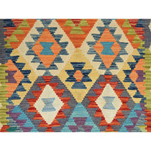Load image into Gallery viewer, 2&#39;7&quot;x9&#39;7&quot; Beige, Hand Woven, Afghan Kilim with Colorful Geometric Pattern, Vegetable Dyes, Pure Wool, Flat Weave, Reversible, Runner, Oriental Rug FWR6990