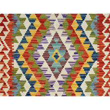 Load image into Gallery viewer, 2&#39;8&quot;x9&#39;7&quot; Alabaster White, Afghan Kilim with Colorful Geometric Pattern, Pure Wool, Flat Weave, Hand Woven, Vegetable Dyes, Reversible, Runner, Oriental Rug FWR6996