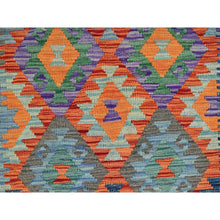 Load image into Gallery viewer, 2&#39;10&quot;x9&#39;9&quot; Cerulean Blue, Flat Weave, Afghan Kilim with Colorful Geometric Pattern, Vegetable Dyes, 100% Wool, Hand Woven, Reversible, Runner, Oriental Rug FWR7014